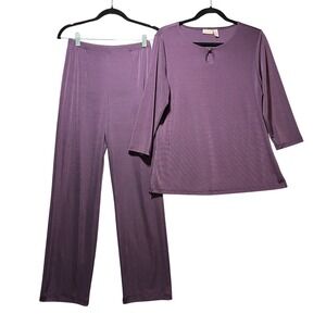 Easywear by Chicos Purple Set Tunic Top and Pants Plum 0/1 Small Medium‎